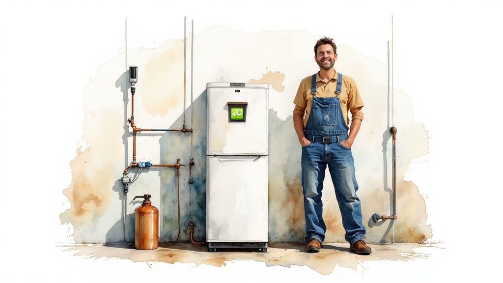 A water hammer arrestor installed on a washing machine hookup, showcasing its protective role.