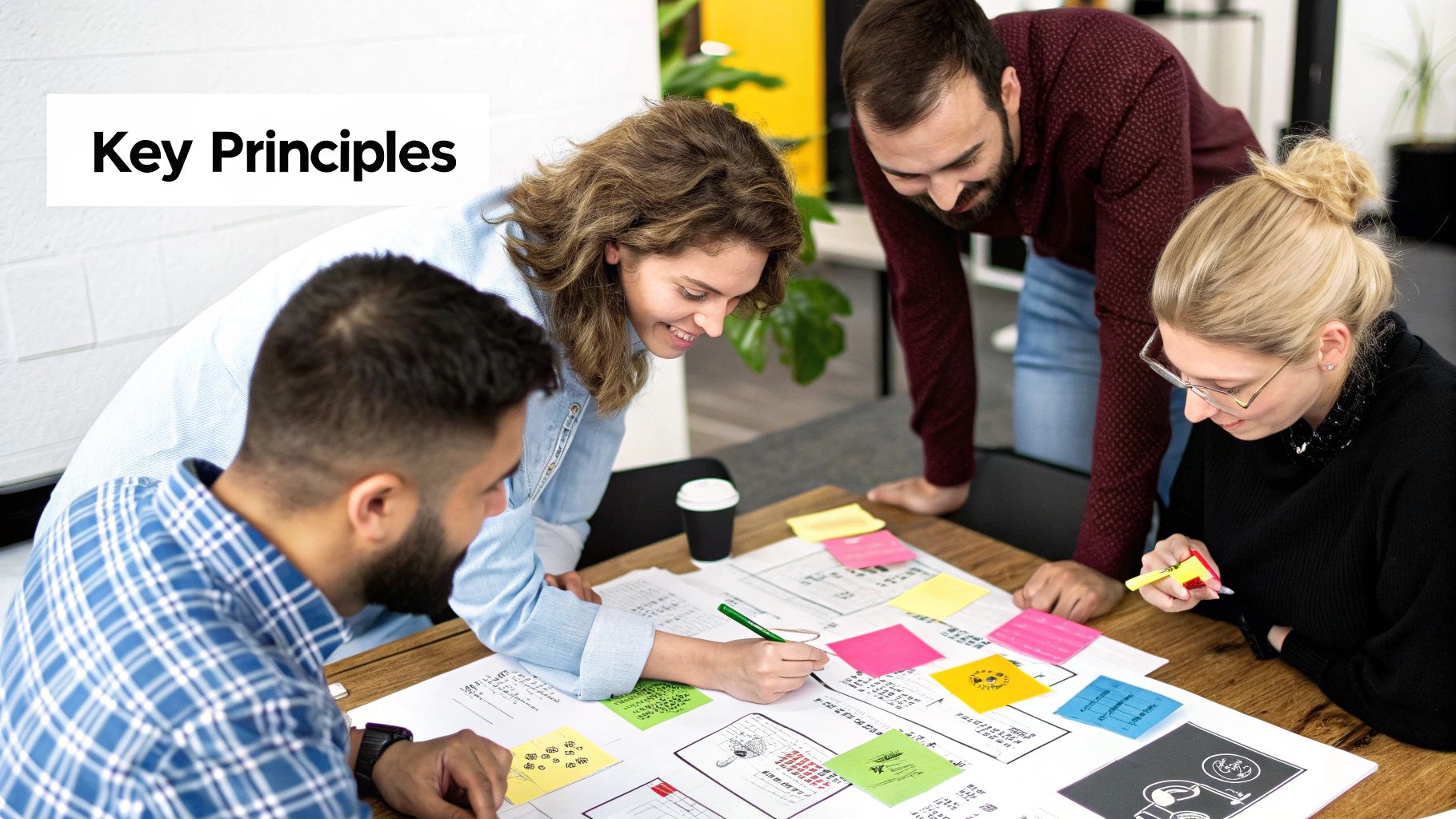 Diverse creative team collaborating in a modern office space