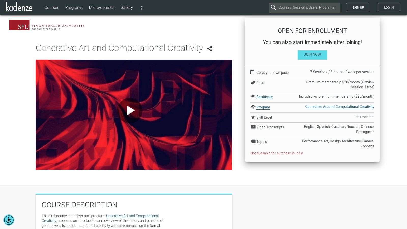 Generative Art and Computational Creativity by Kadenze