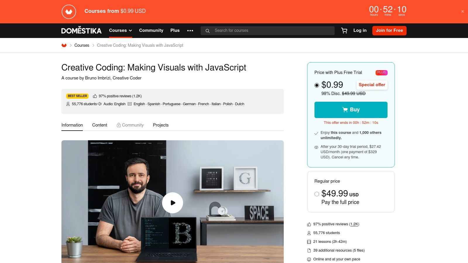 Creative Coding: Making Visuals with JavaScript by Domestika