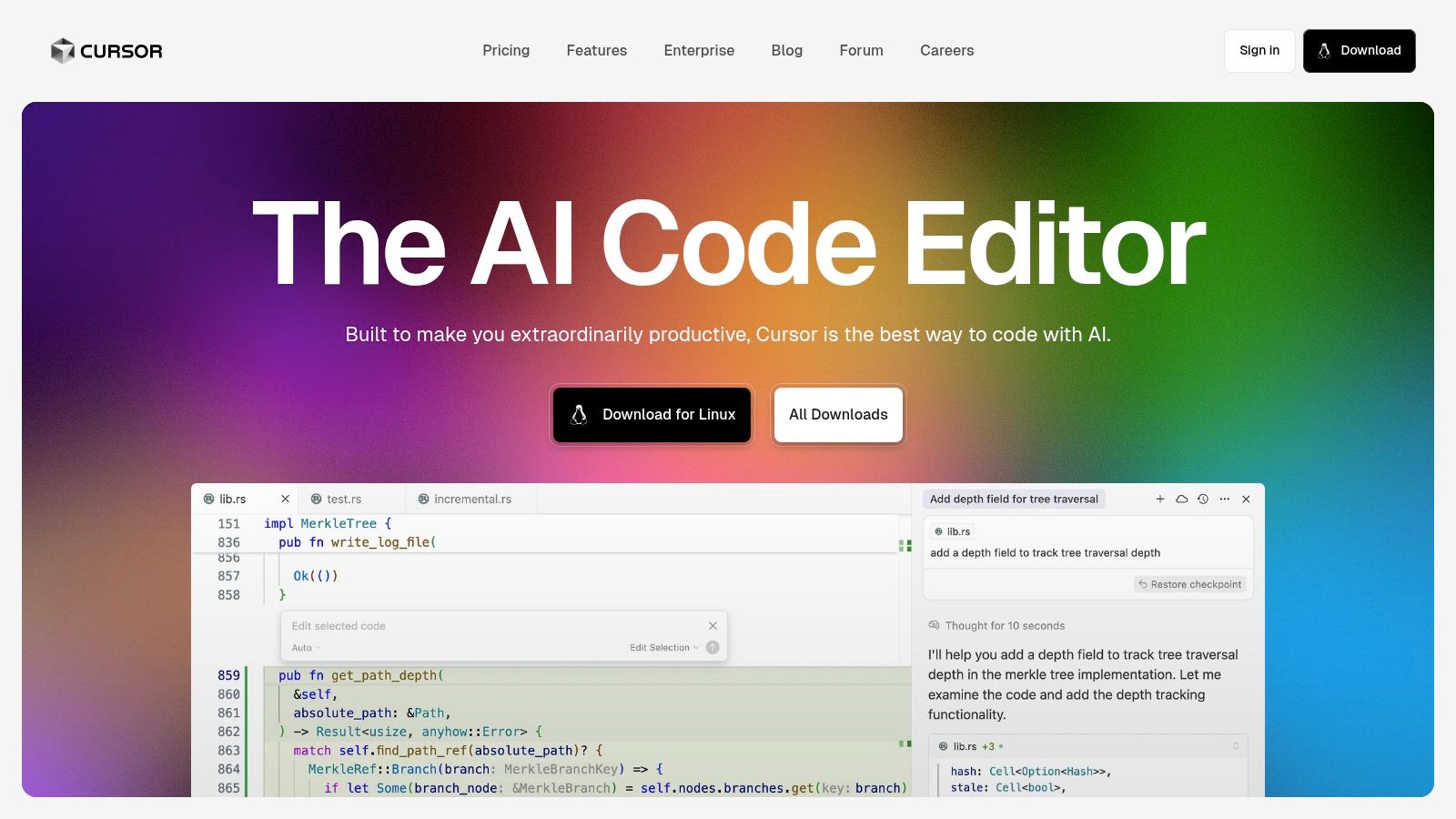 Cursor AI-first code editor interface