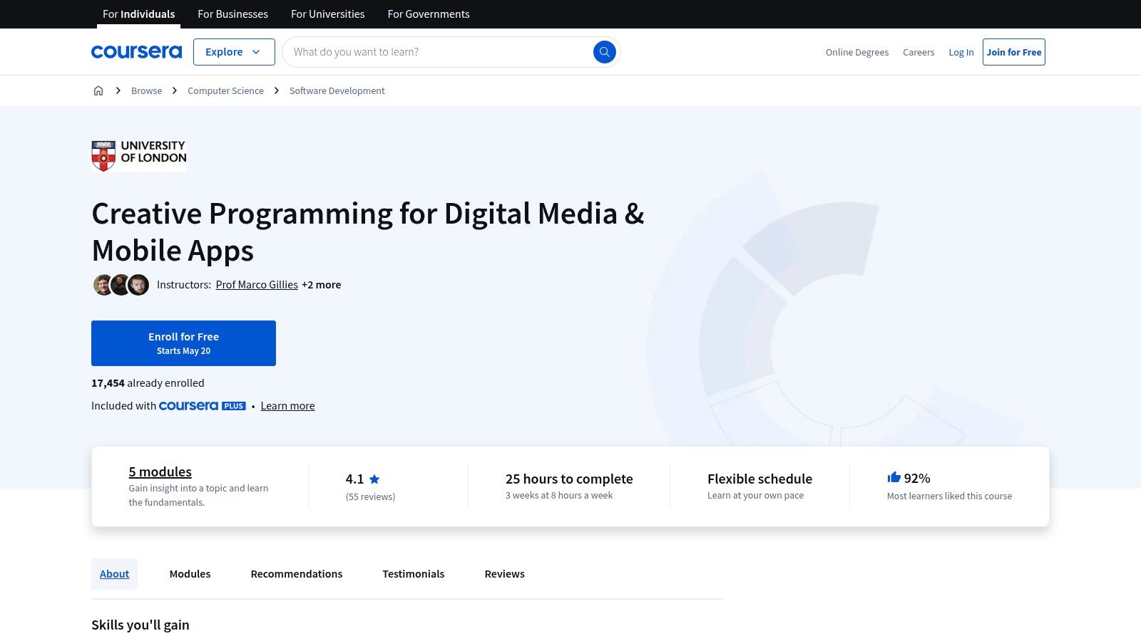 Creative Programming for Digital Media & Mobile Apps by University of London