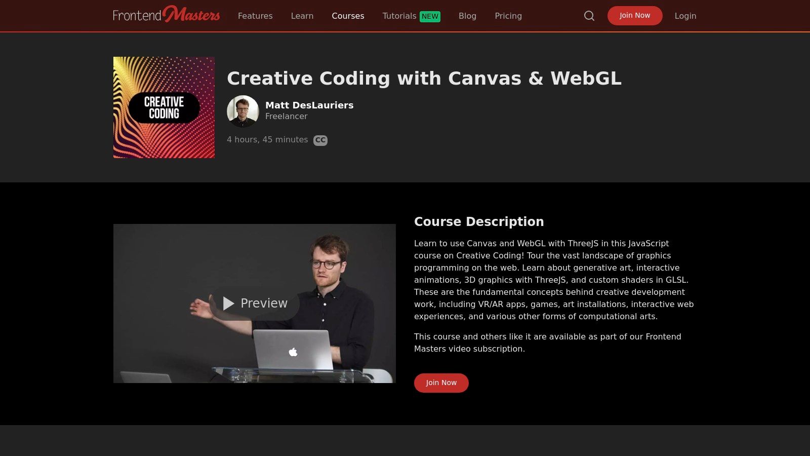Creative Coding with Canvas & WebGL by Frontend Masters