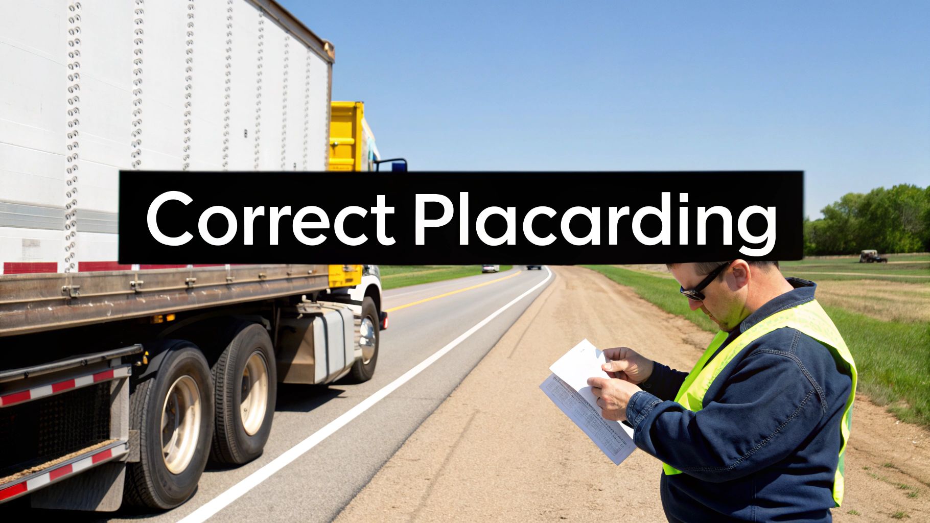 A close-up of different HazMat placards on the side of a commercial truck trailer.