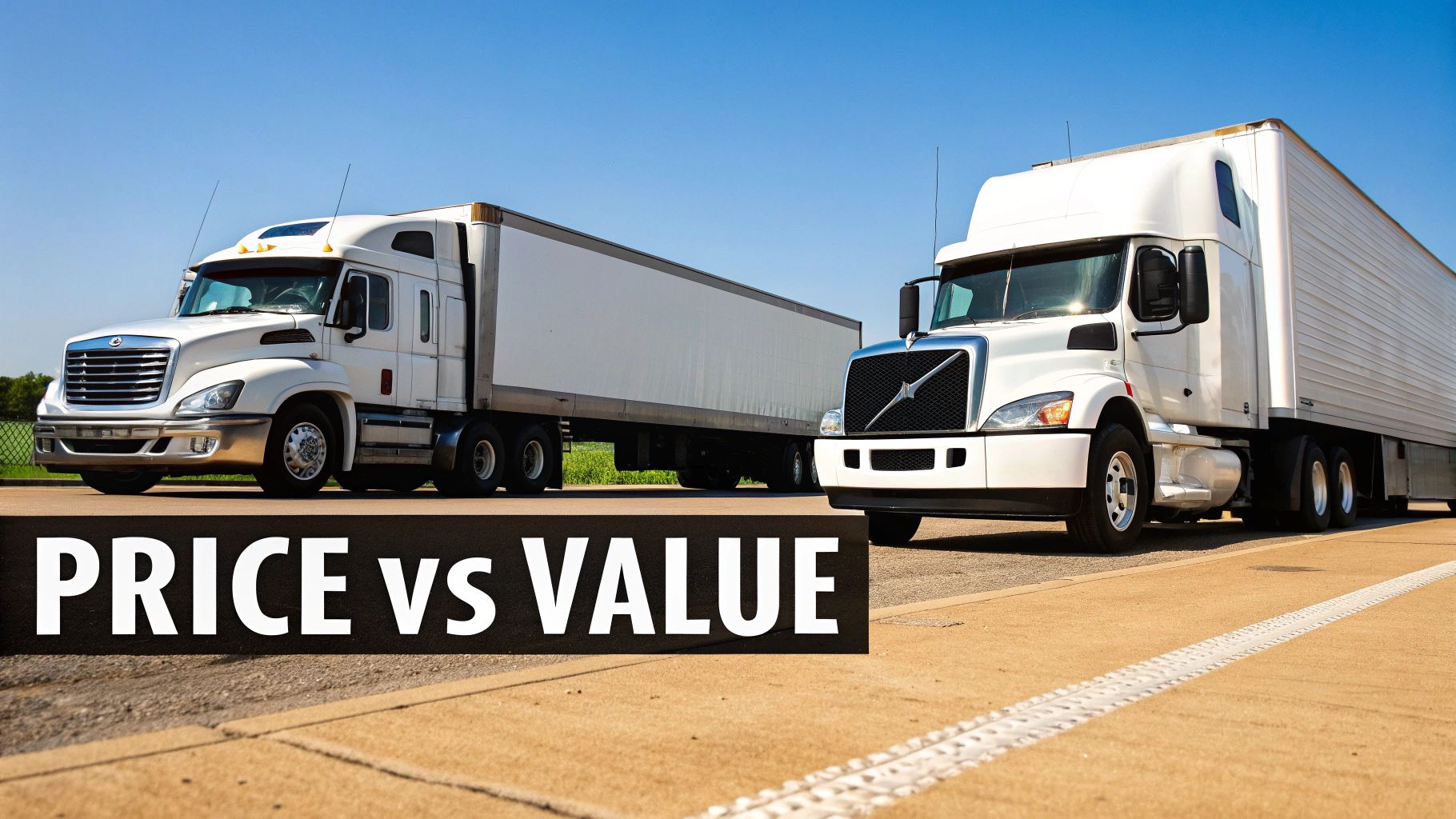 A smiling truck driver with a beard and sunglasses sitting in the driver's seat of a large commercial truck.