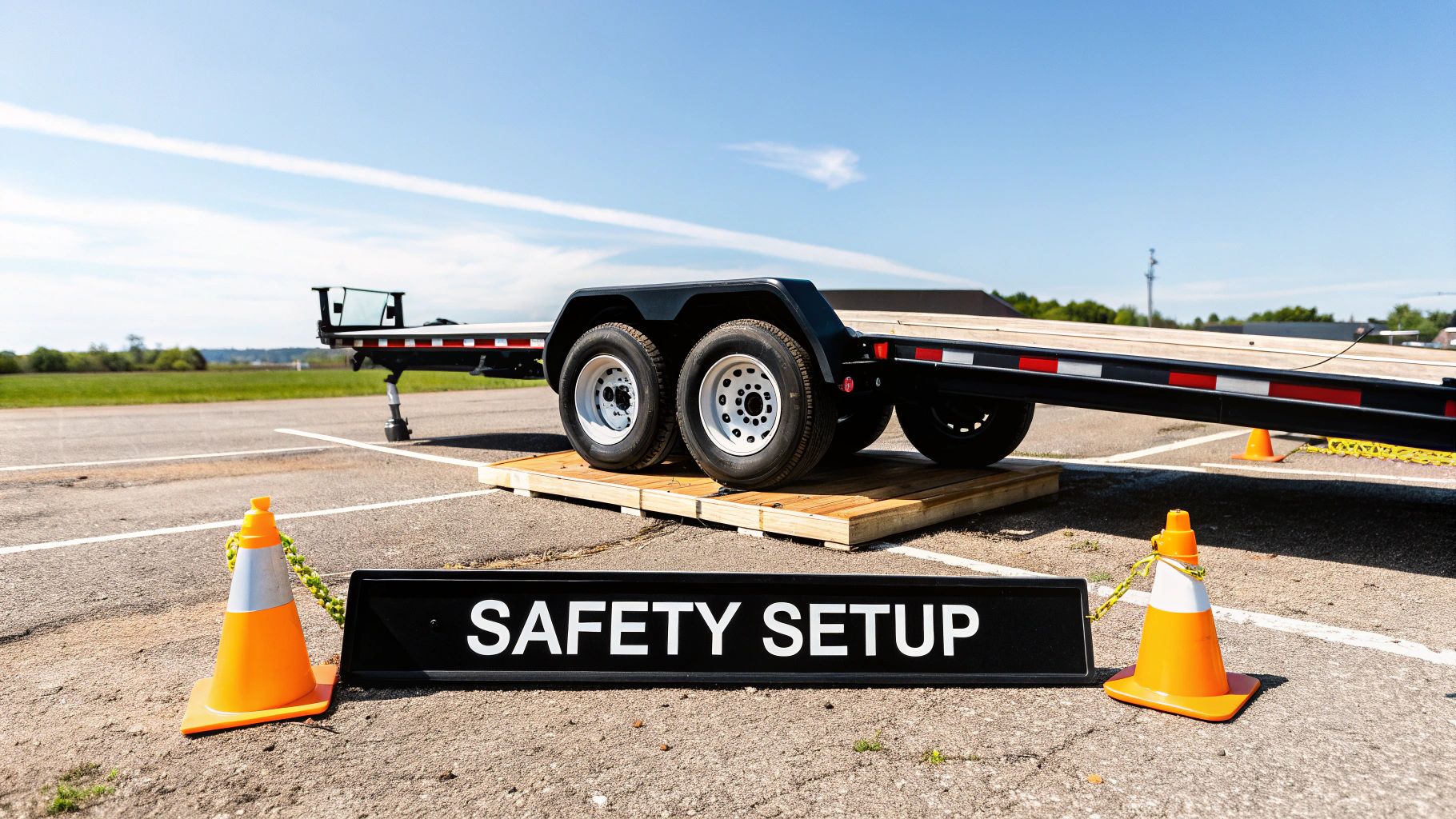 A mechanic inspecting the wheel hub of a large trailer, highlighting the detailed components of the brake system.