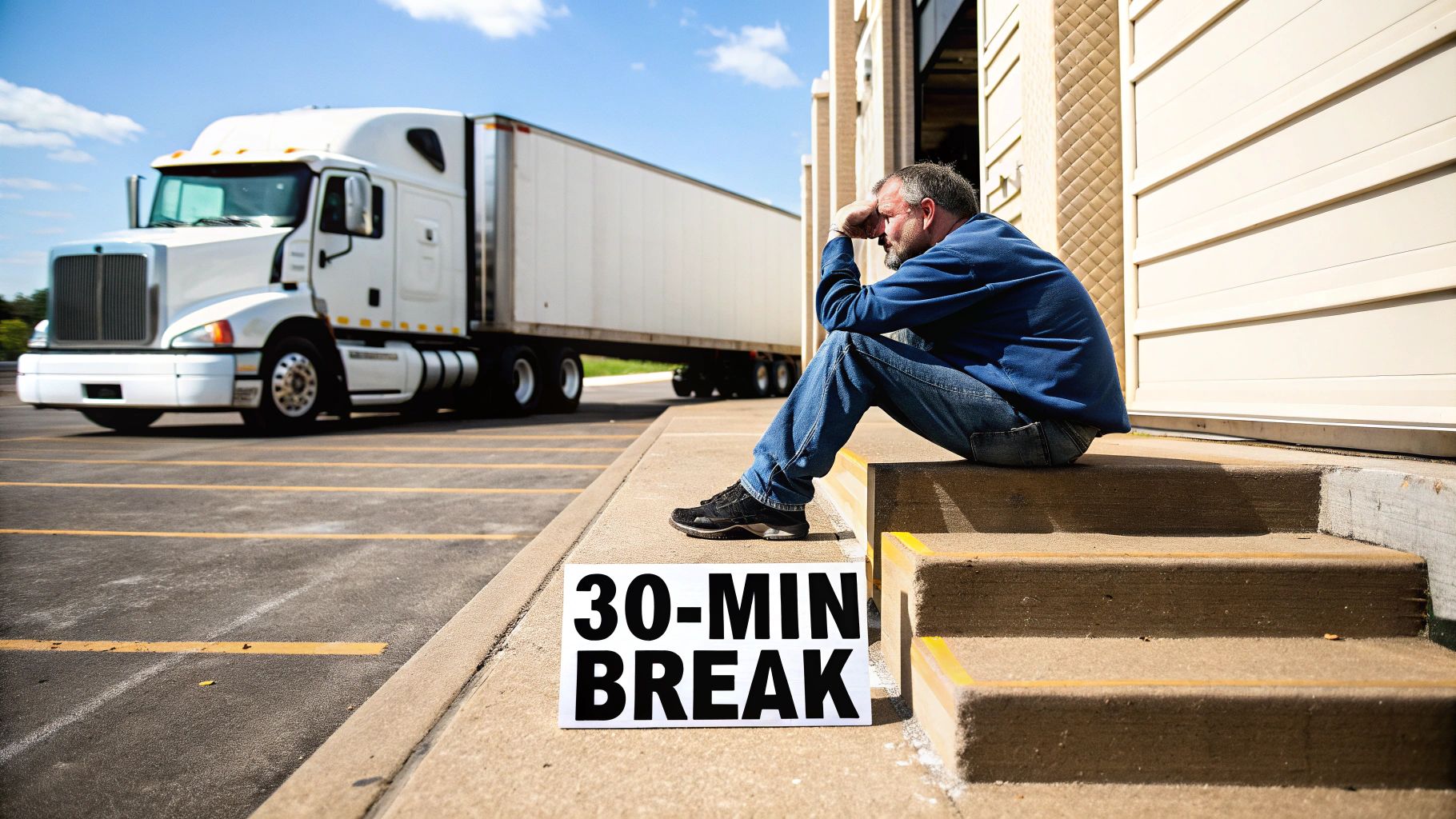 Truck driver checking their logbook on a tablet