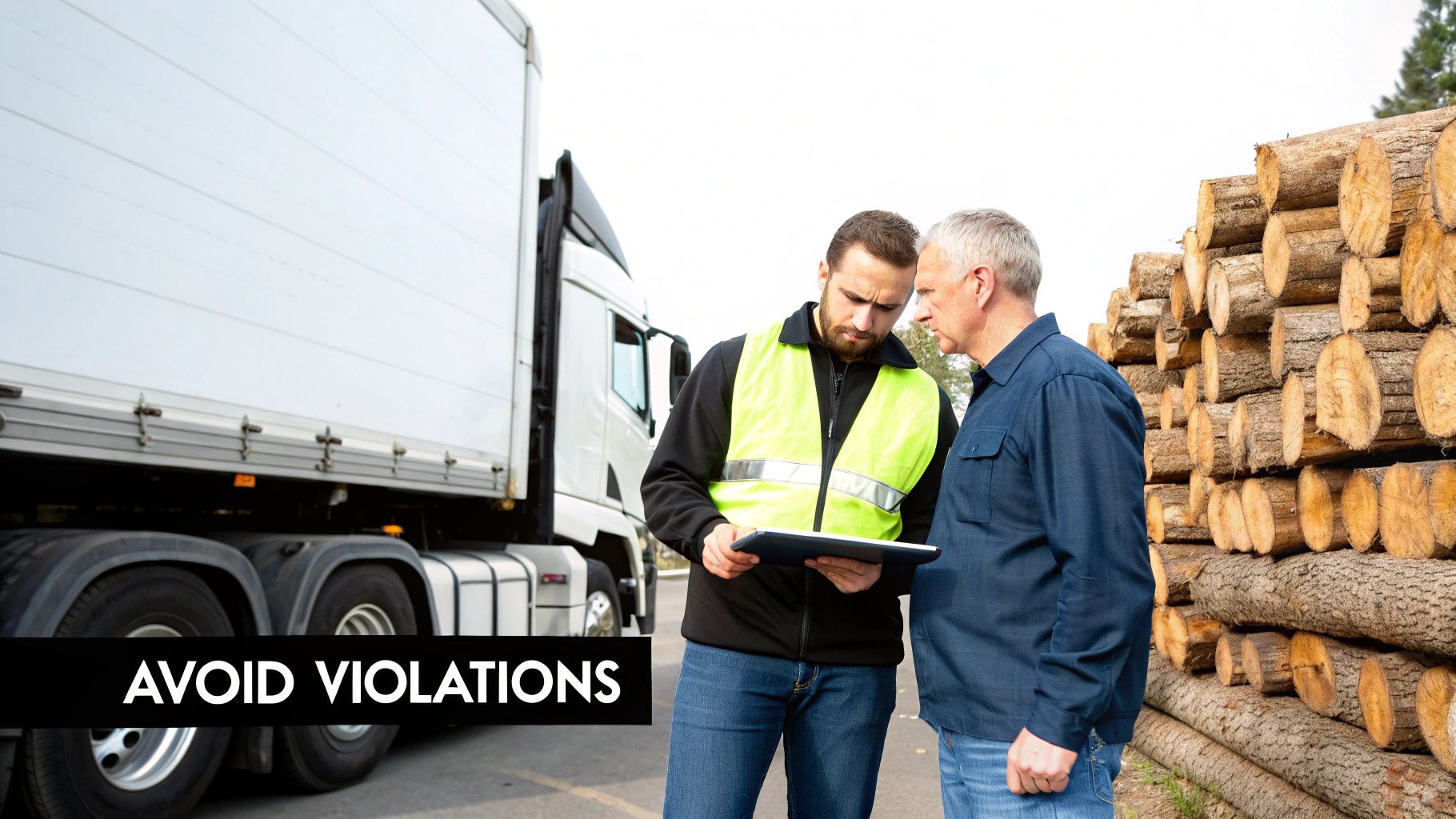 A truck driver reviewing an electronic logging device in their cab