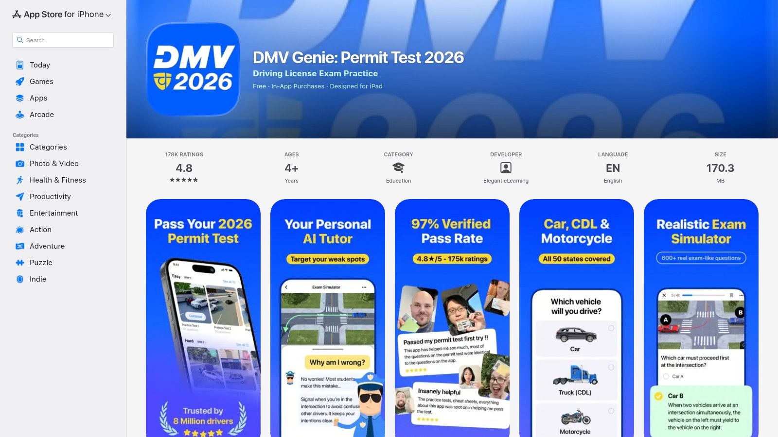 DMV Genie (App by Driving-Tests.org – iOS listing)