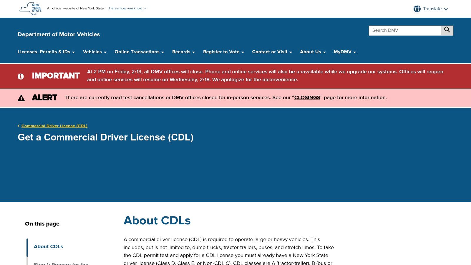 New York DMV – Get a Commercial Driver License