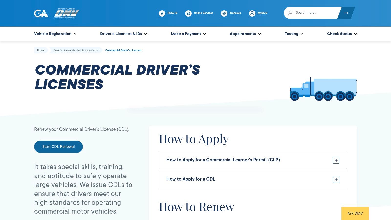 California DMV (Official CDL resources)