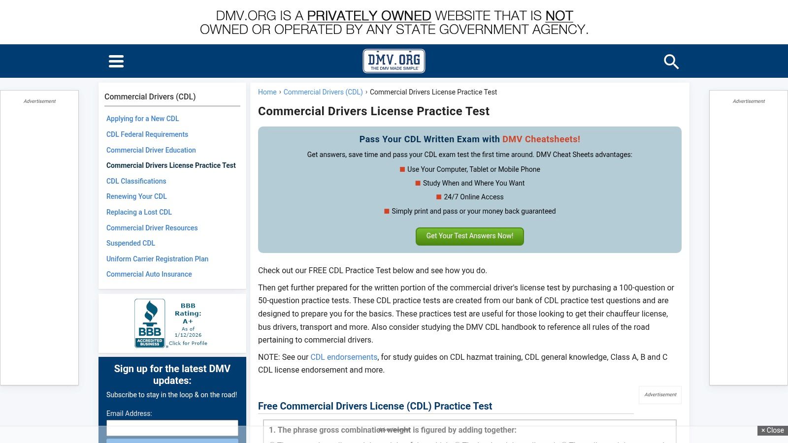 DMV.org – Commercial Driver’s License Practice Test
