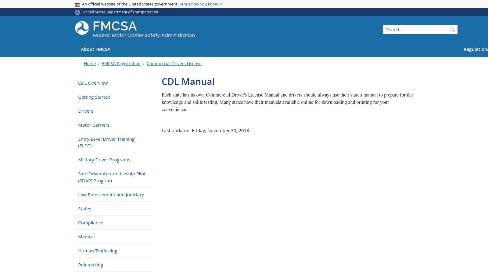 FMCSA CDL Manual hub