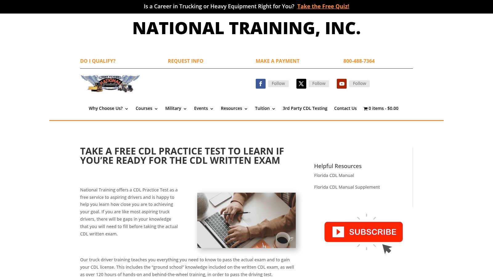 National Training Inc. (TruckSchool.com) – Free CDL Practice Test
