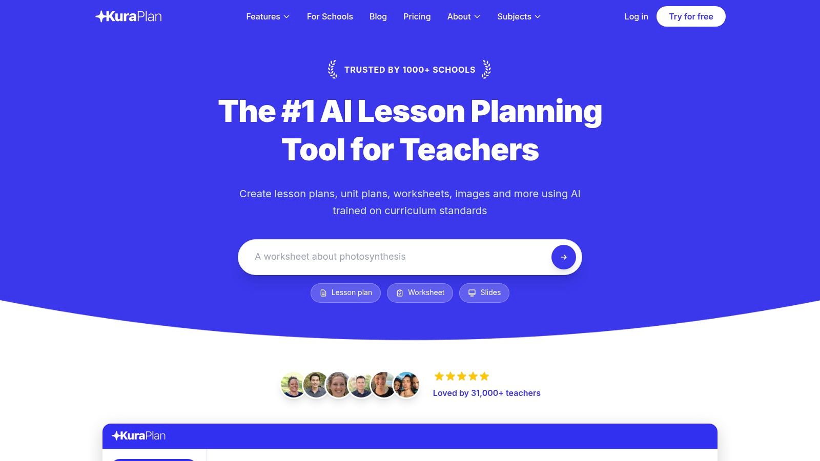 Kuraplan AI-powered lesson planning platform with rubric creation features