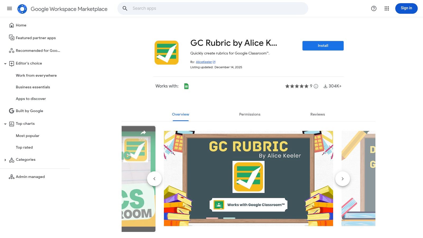 GC Rubric by Alice Keeler (Google Sheets Add-on)