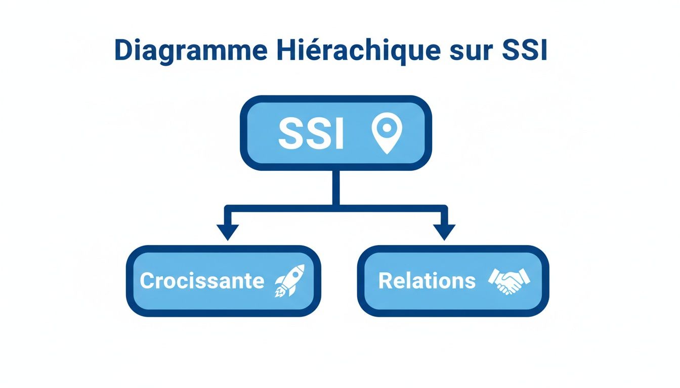 Diagramme hiérarchique sur le SSI, avec des branches pour la croissance et les relations.