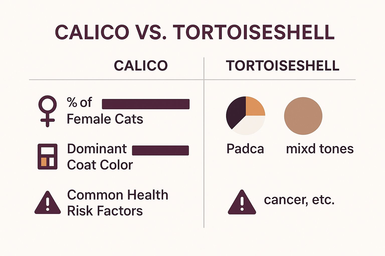 Infographic about difference between calico and tortoiseshell cats