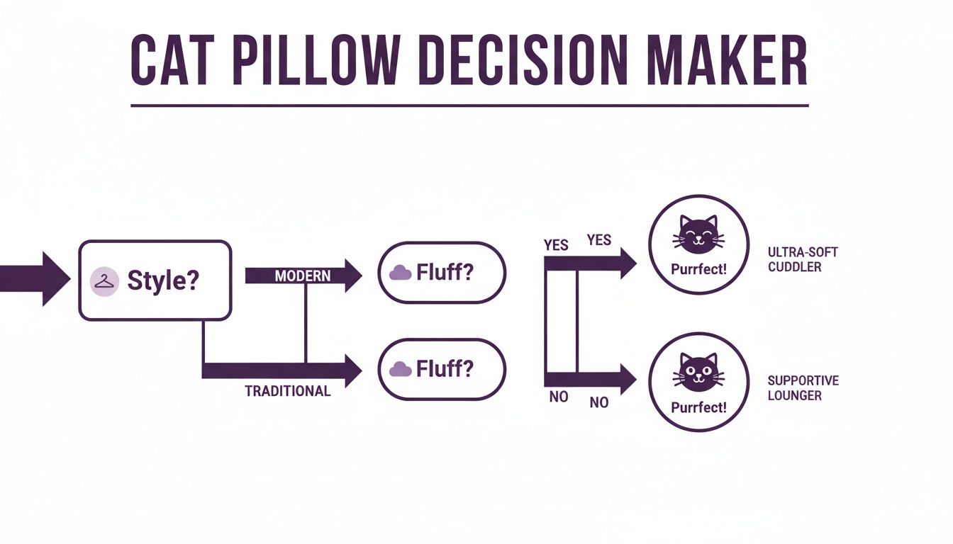 This flowchart helps decide the perfect cat pillow: Ultra-Soft Cuddler or Supportive Lounger.