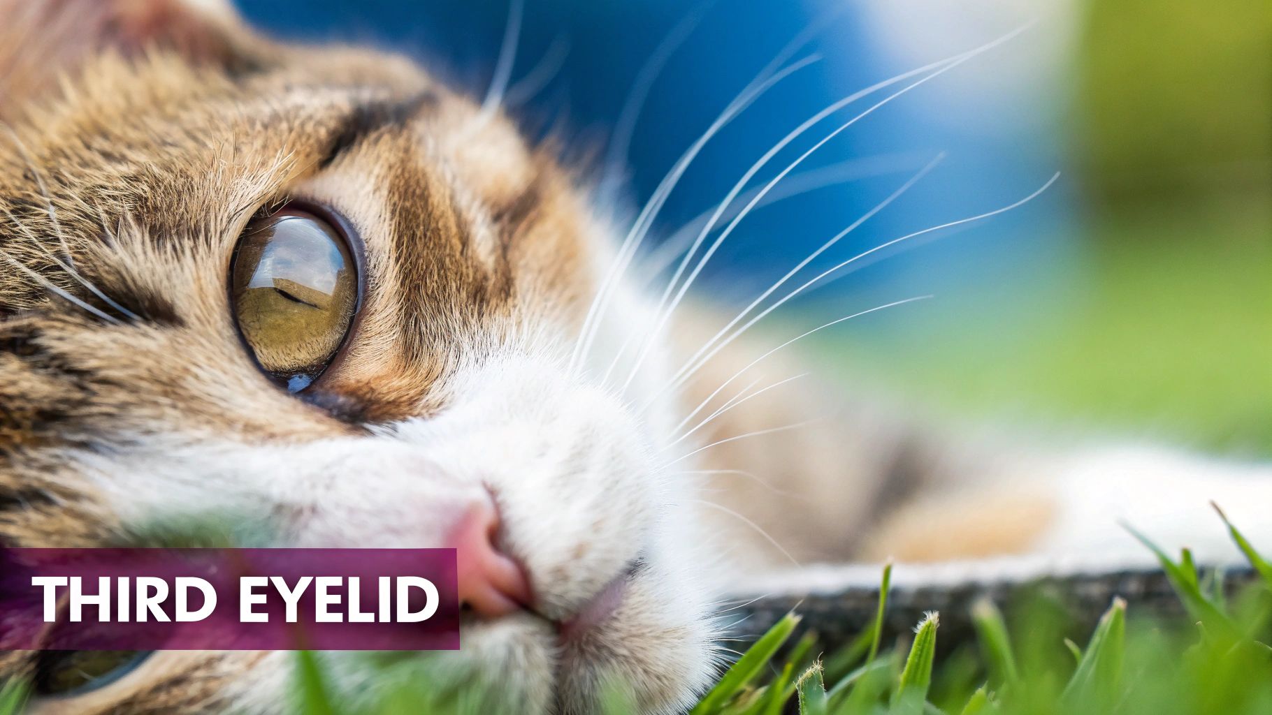 Close-up of a domestic cat's eye showing the nictitating membrane or third eyelid.