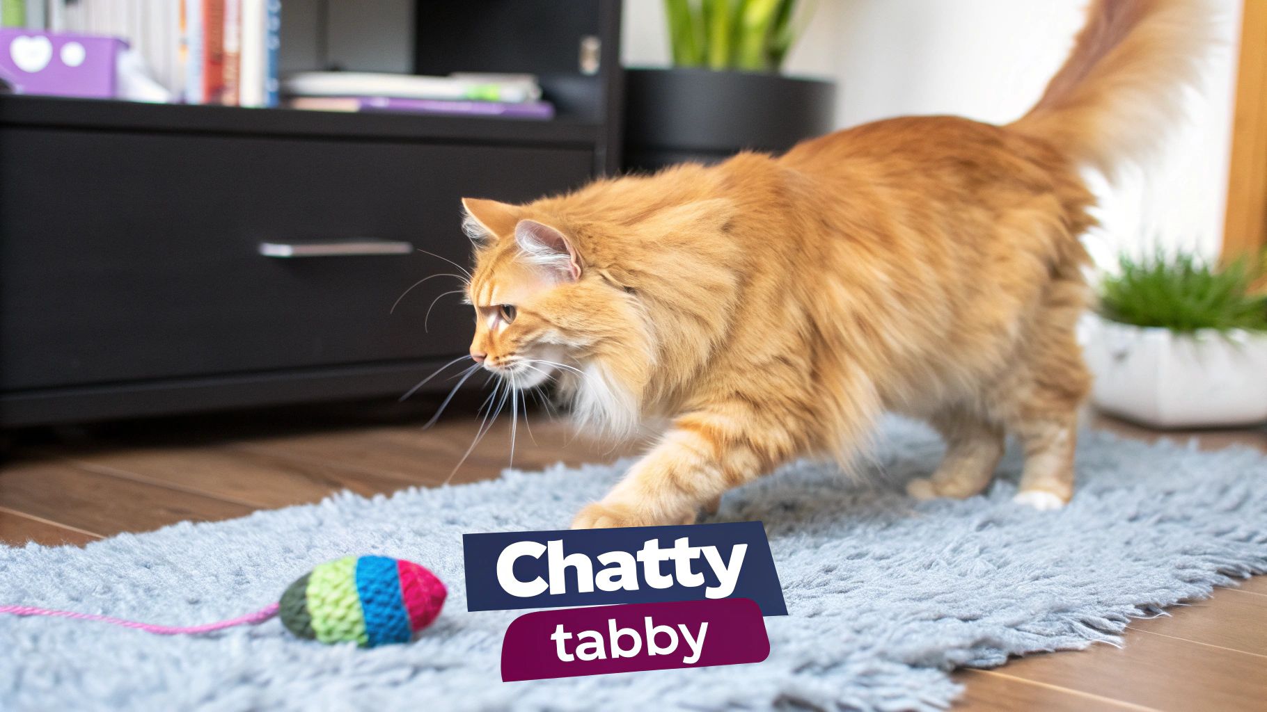 A fluffy long haired orange tabby cat sitting on a plush white blanket.