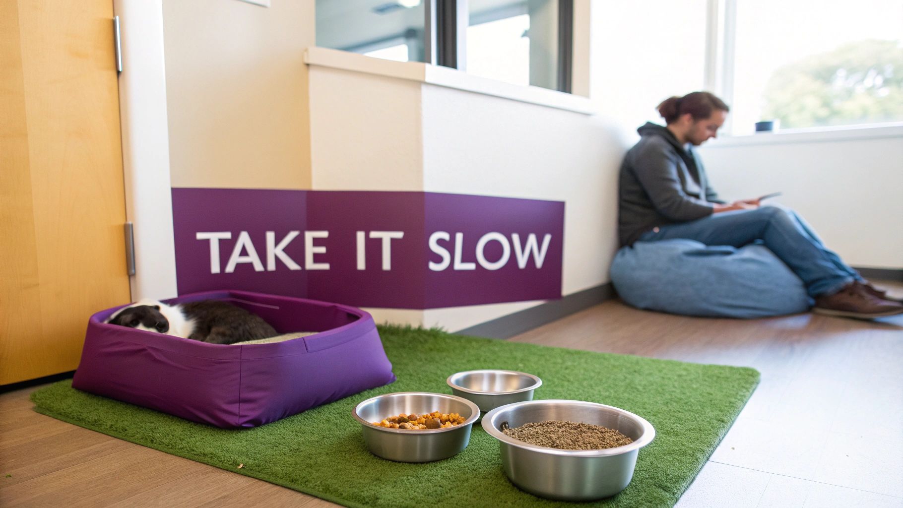 A person gently petting a cat that is peeking out from a cozy blanket.