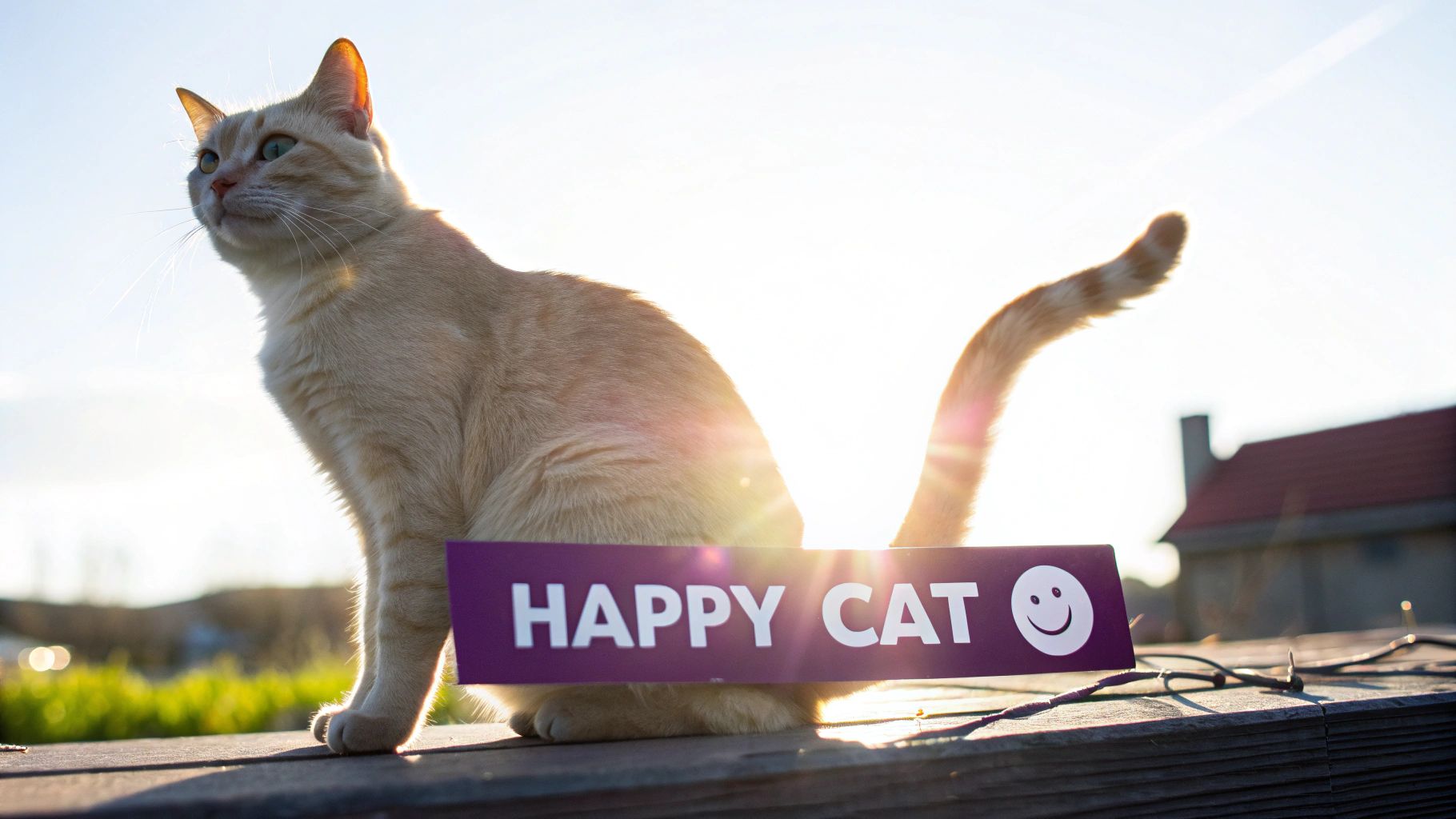 A scared cat with its tail tucked.