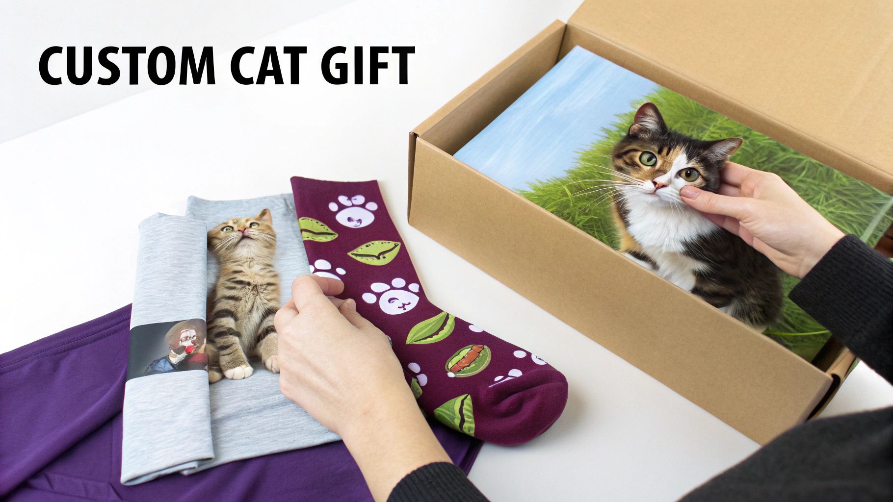 A custom portrait of a cat dressed in royal attire hanging on a wall