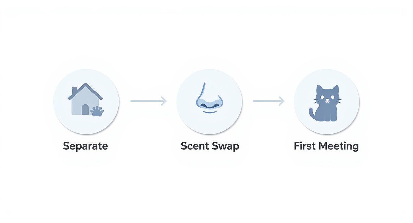 Infographic about how to introduce cats to each other