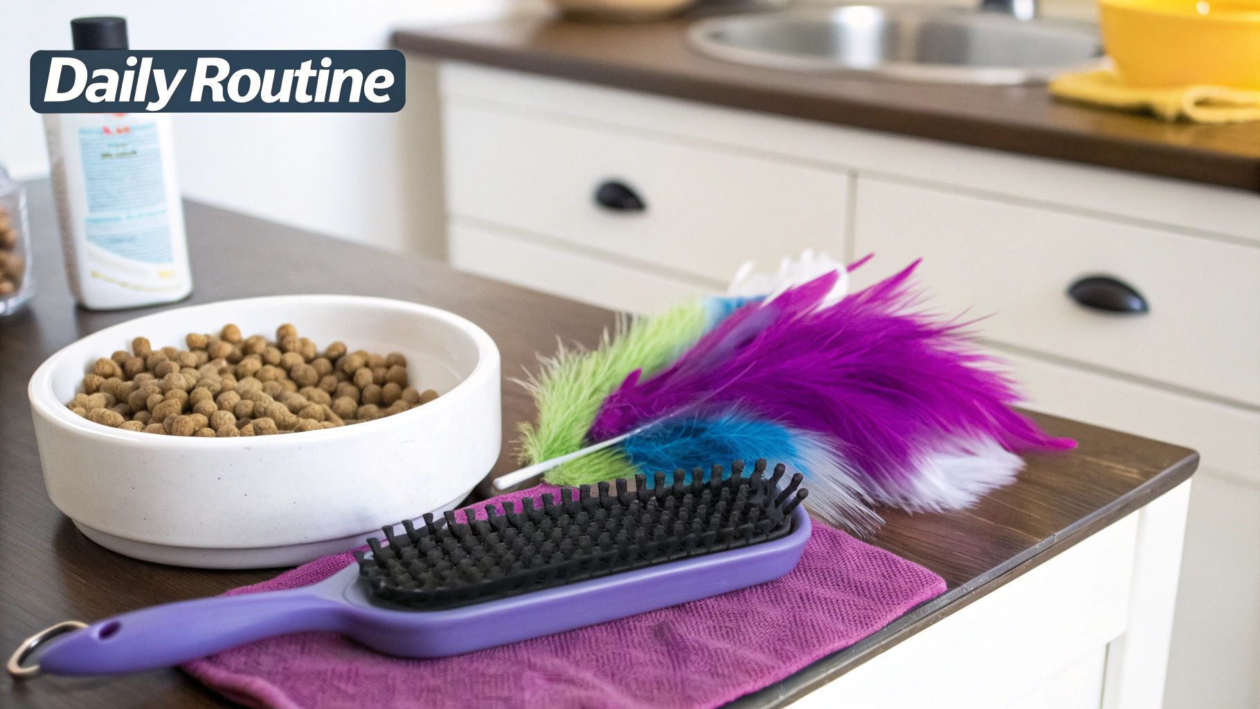 A person's hand holding a small, orange kitten while another hand gently pets its head.