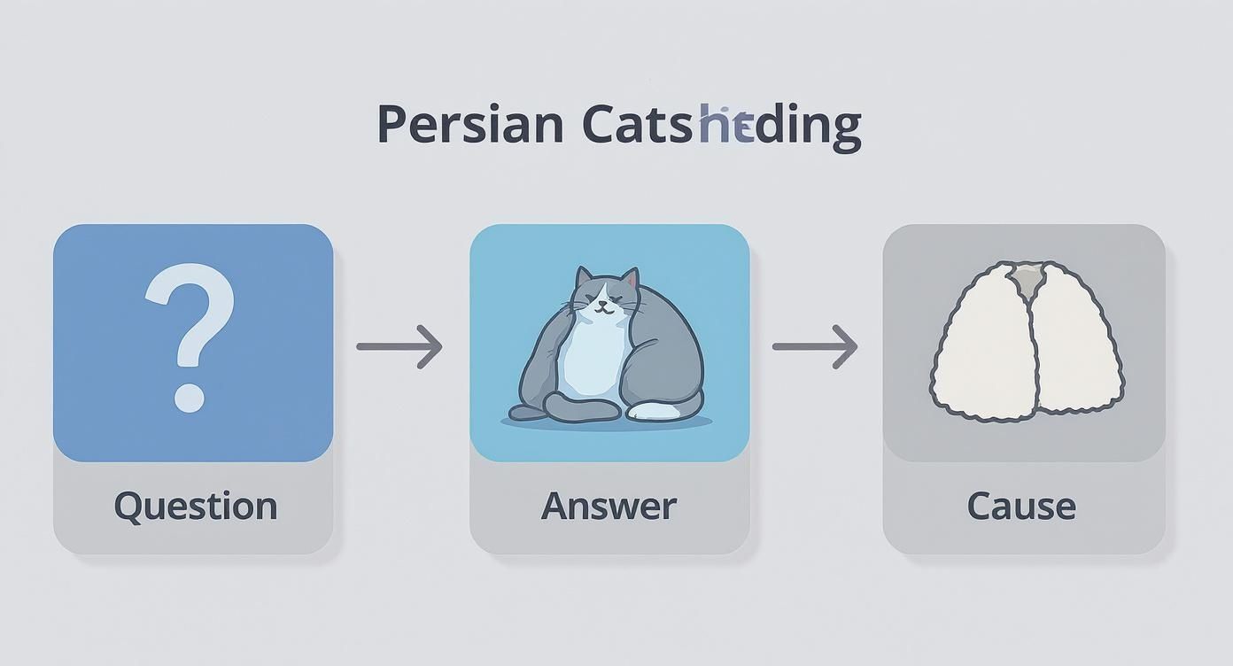 Diagram showing Persian cat shedding process from question to answer to cause with fur illustration