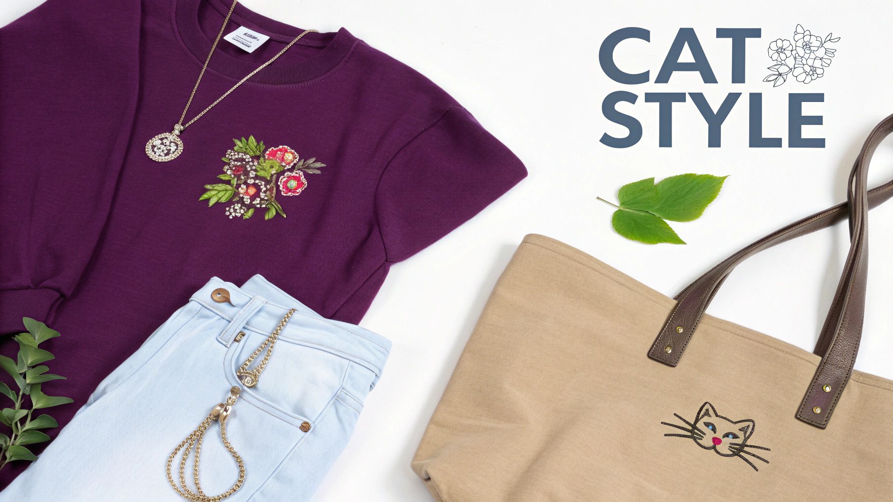 A woman wearing a cat-themed sweater holding a cat