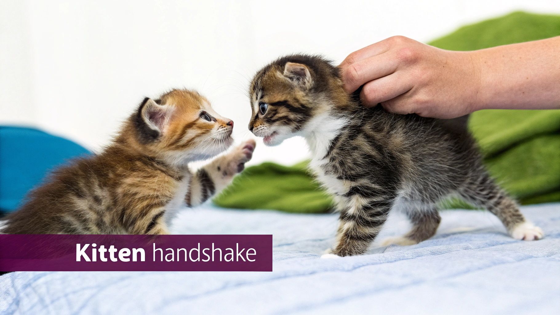 A cat looking slightly annoyed while being petted on a couch.