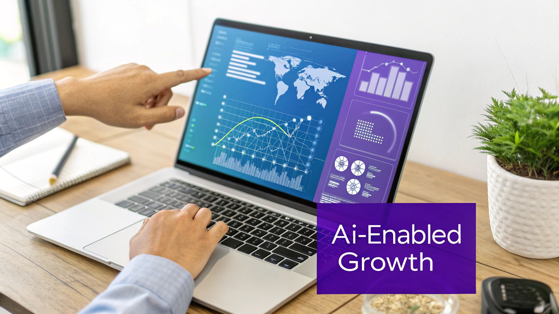 An abstract image showing interconnected neural networks and data points, representing AI's role in business.