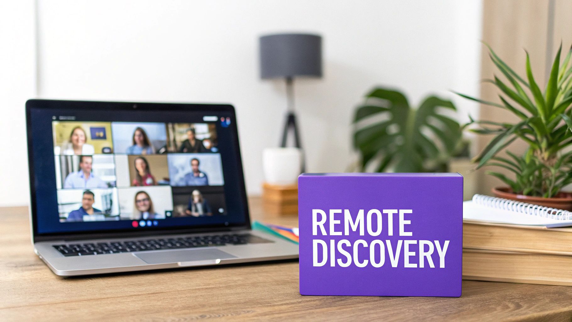 A remote team collaborating on a digital whiteboard during a virtual product discovery session.
