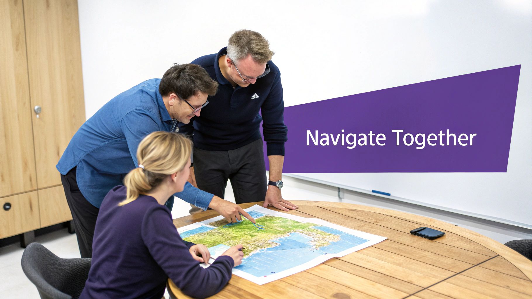 A team collaborating around a table, illustrating the complexities of group decision-making.