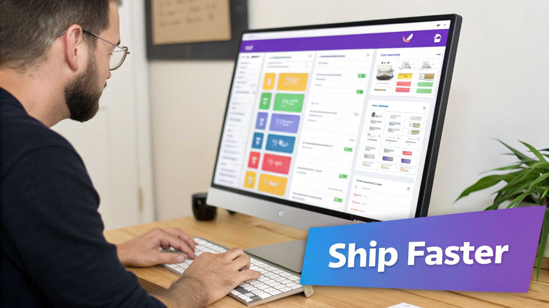 A developer working on a laptop in a focused, remote environment