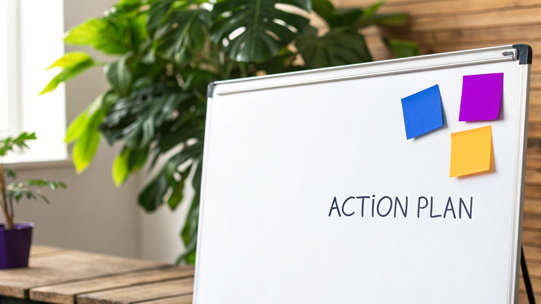 A group of people collaborating with sticky notes on a glass wall, turning assessment data into actionable plans.