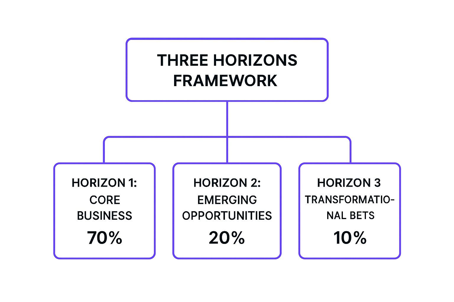 Infographic showing key data about Three Horizons Framework