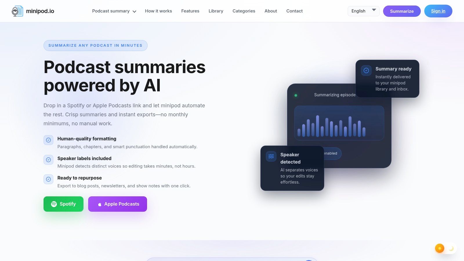 An image of the MiniPod web interface showing a field to paste a podcast link.