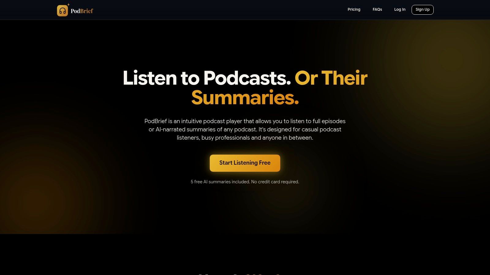 PodBrief's integrated podcast player and AI summary library.