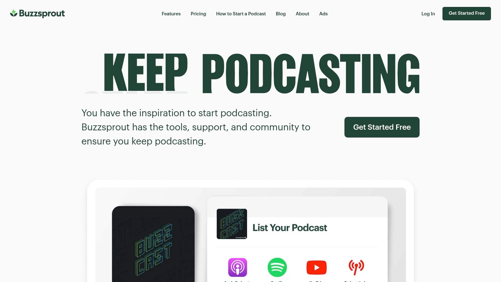 The user-friendly dashboard of Buzzsprout, designed for easy podcast management and distribution.