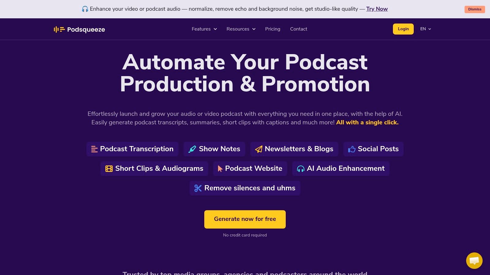 Podsqueeze's interface showing how it generates various content types from a single podcast episode.
