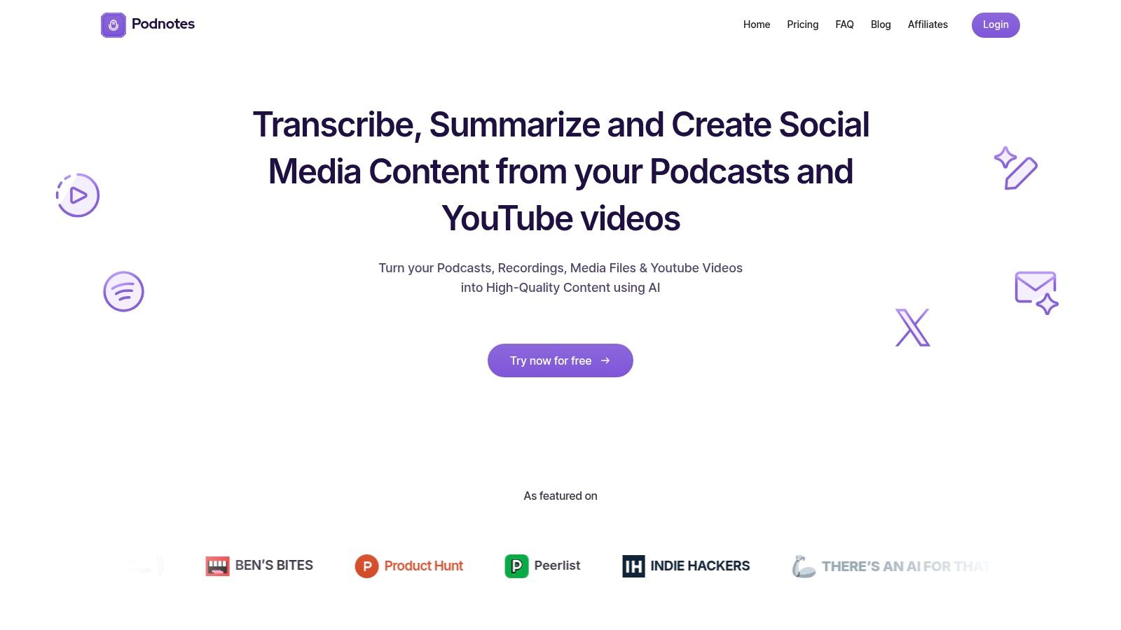 An image of the Podnotes dashboard, showing options to generate summaries, show notes, and other content from an uploaded podcast episode.