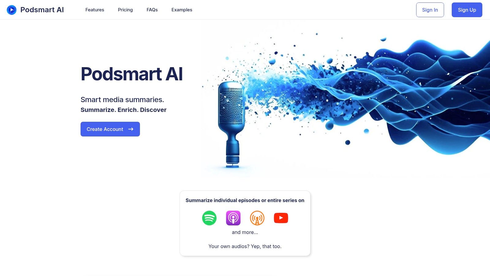 An image of the Podsmart AI website interface, showing its email-based summary delivery system.