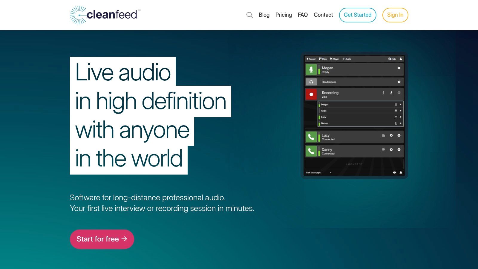 Cleanfeed's simple browser interface for connecting with remote podcast guests.