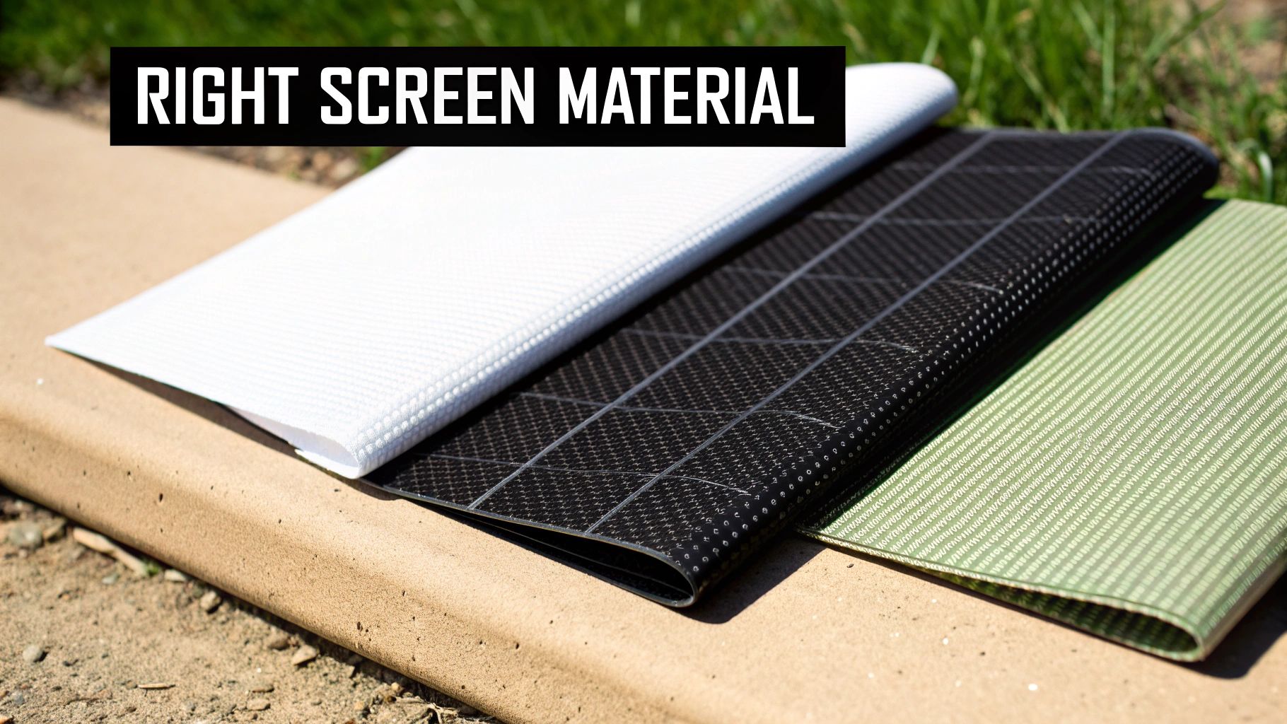 A close-up view of a high-performance solar screen fabric, showing the tight weave that blocks sunlight while still allowing visibility.