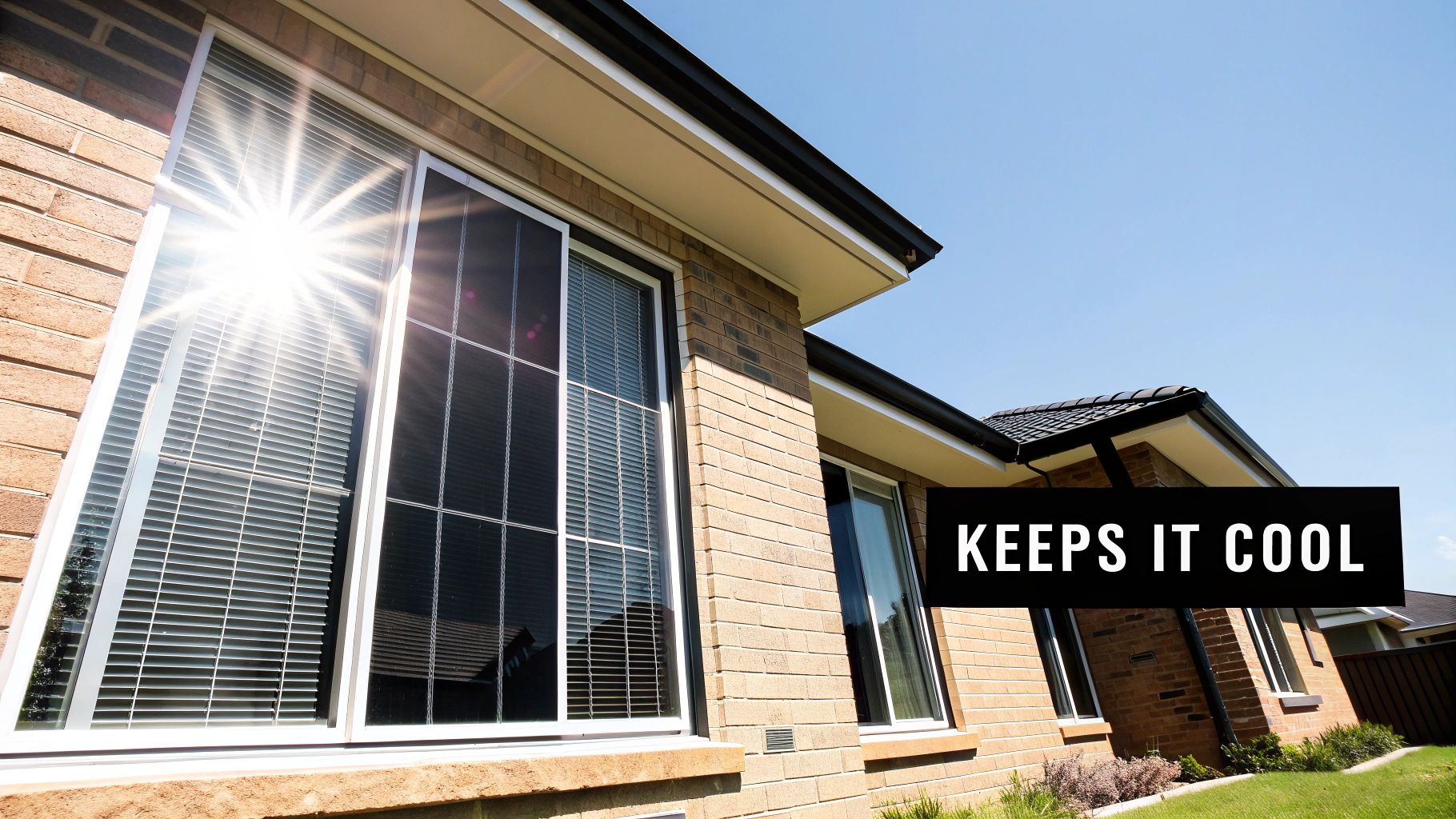 Solar window screen on a sunny home
