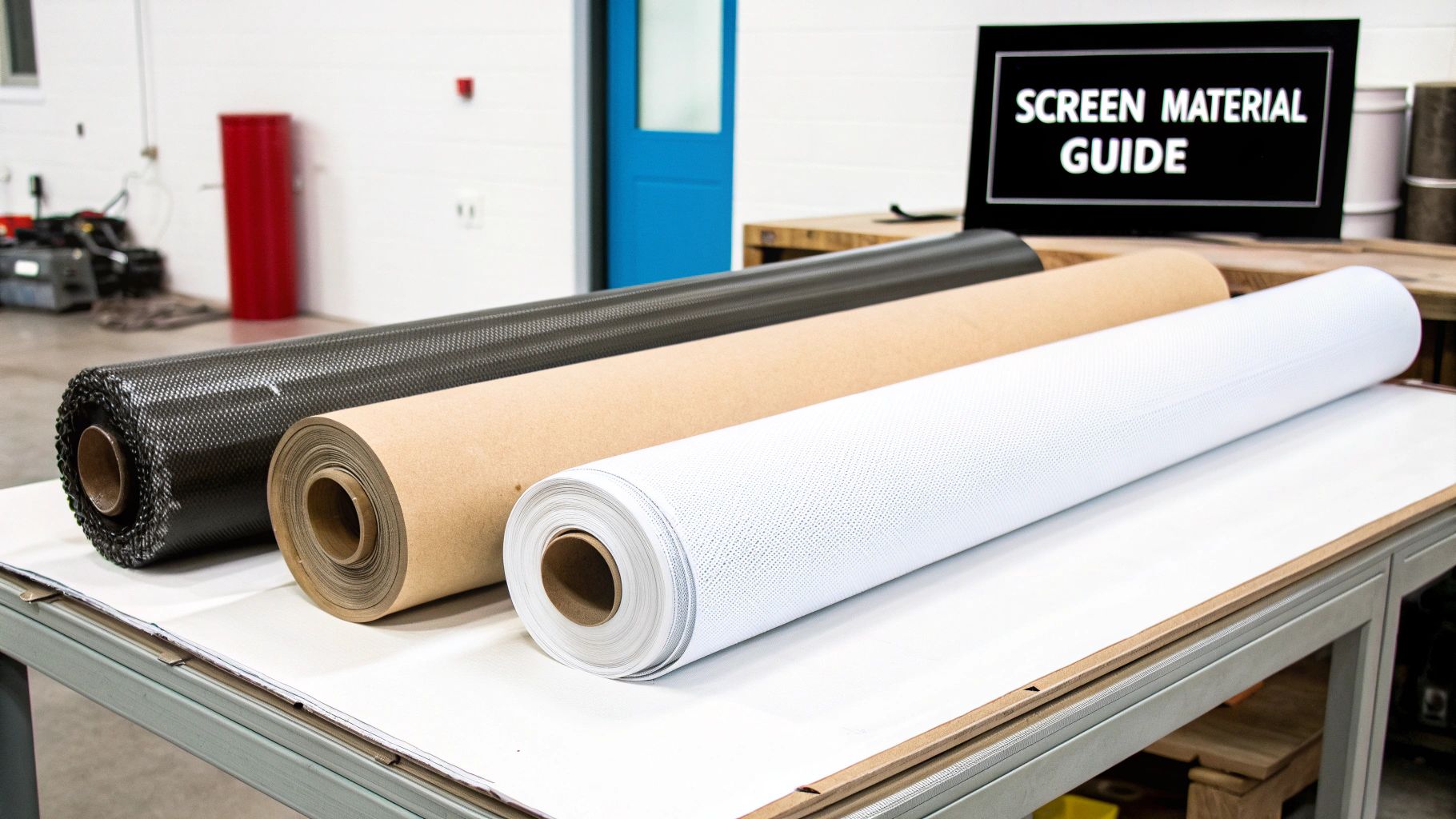 A person's hands using a tool to install a new screen on a porch frame.