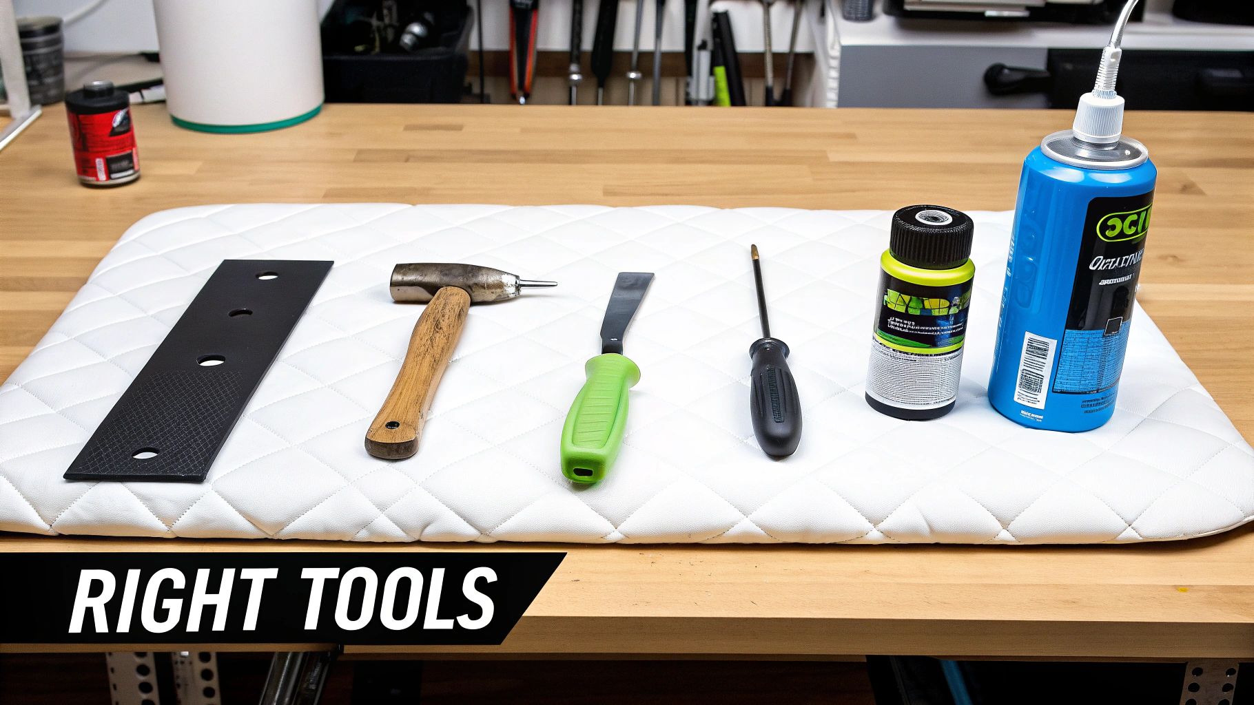 A close-up of new and old sliding window rollers next to a screwdriver.